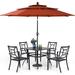 VILLA 5 Piece Patio Dining Set with 10ft Umbrella 37 Square Metal Dining Table & 4 Stacking Metal Chair with 3 Tier Navy Umbrella for Outdoor Deck Yard Porch