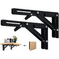 2PCS Foldable Shelf Bracket 400mm Folding Bracket Wall Shelf Heavy Duty Folding Bracket Black Foldable Console Bracket for Table Wall Shelf 80KG Load-Bearing