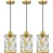 3 Pack 1 Light 5.4 Crystal Shade Hanging Kitchen Island Pendant Light Gold Finish Modern Pendant Fixture with Crystal Metal Shade for Bar Dining Room Living Room Over Sink