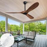 60 Inch Outdoor Ceiling Fan no Light 6 Speed Remote Control Black Ceiling Fans without Lights Reversible Motor 3 Blades Outdoor Fans for Patios Indoor for Living Room Bedroom