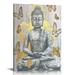 ONETECH Buddha Canvas Wall Art Gold-foil: Zen Statue Textured Print with Lotus Flower for Buddhism Prayer Wall Decor Inspirational Posters for Spa Yoga Room Decorations Framed Ready to Hang