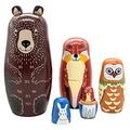 CONZY Russian Nesting Dolls for Kids Stacking Wooden Handmade Matryoshka Dolls 5 Piece Cute Cartoon Animal Pattern Great Toy Gift for Girls Boys Birthday or Home Decoration (Brown)