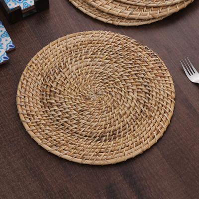 Natural Flair,'Set of Four Handwoven Round Natural Cane Fiber Placemats'