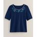 Blair Women's Slub Knit Embroidered Peasant Top - Blue - M - Misses