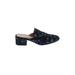 Lewit Mule/Clog: Slip On Chunky Heel Casual Blue Print Shoes - Women's Size 35.5 - Almond Toe
