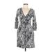 HD in Paris Casual Dress - Sheath Plunge 3/4 sleeves: Gray Snake Print Dresses - Women's Size Medium Petite