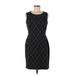 Lands' End Casual Dress - Sheath Scoop Neck Sleeveless: Black Grid Dresses - Women's Size 8 Petite