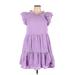 Olivaceous Casual Dress - Mini Crew Neck Short sleeves: Purple Print Dresses - Women's Size Large