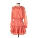 MISA Los Angeles Casual Dress - Popover Ruffles Long sleeves: Orange Dresses - Women's Size Large