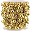 Bingcute 50ft Christmas Tree Beaded Garland Metallic Gold Color Roll of Beads Pearl String of Pearls Bead Chain Beaded Wire Pearl Strands for Decorating Wedding Party Supplies (Gold)