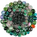 100 PCS Assorted European Craft Beads Big Hole Crystal Lampwork Spacer Beads Colorful Antique Silver Beads Rhinestone European Beads for DIY Necklace Bracelet Jewelry Making (Emerald)
