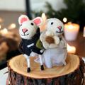 Bride & Groom Wool Felted Wedding Mice Couple Figures, Wedding Mice & Groom, Cheese Tower Cake Topper
