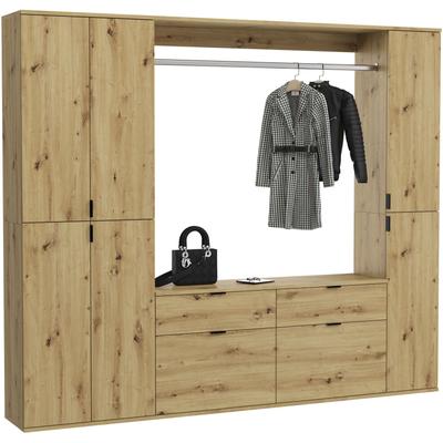 Garderoben-Set INOSIGN "Trondheim, Breite 212 cm, 5-teilig, bestehend aus:", braun (nox oak nachbildung), B:212cm H:193cm T:34cm, Holzwerkstoff, Kastenmöbel-Sets, 2x Garderobenschrank, 1 Kommode, 1 Garderobenstange, 1 Ablageboden Image