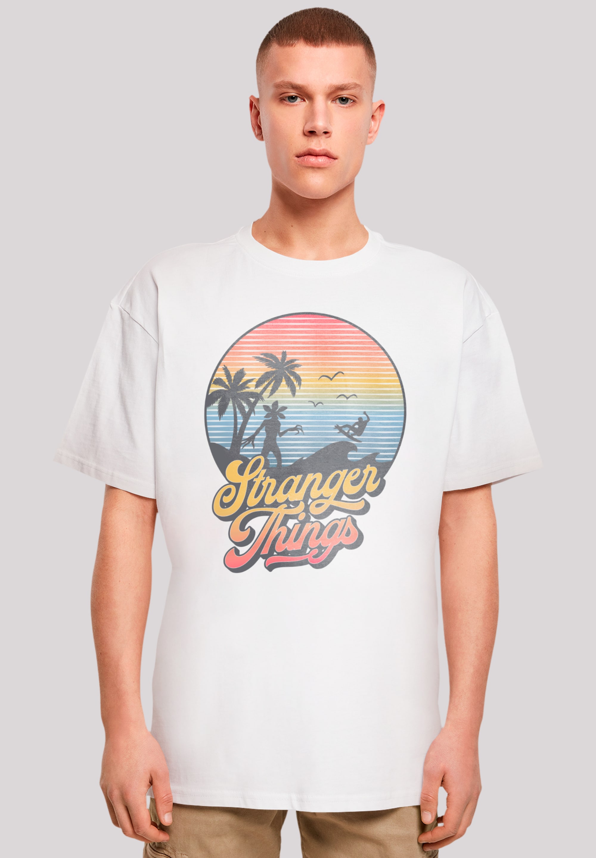T-Shirt F4NT4STIC "Stranger Things LA Gradient", Herren, Gr. XL, weiß, Obermaterial: 100% Baumwolle, Casual, oversize, Rundhals, ohne Bündchen, Shirts, Premium Qualität Image