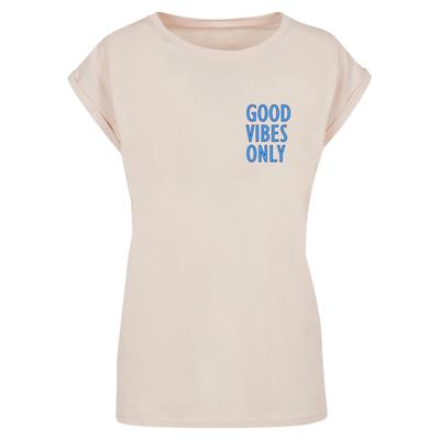 T-Shirt MERCHCODE "Merchcode Damen Ladies Good Vibes Only Extended Shoulder Tee", Herren, Gr. L, beige (sandweiß), 100% Baumwolle, bedruckt, casual, normal, Rundhals, Kurzarm, Shirts Image