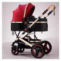 Convertible Baby Stroller 2 in 1 Trolley Infant Prams,Folding High Landscape Infant Carriage,Newborn Reversible Bassinet Pram,Foldable Aluminum Alloy Pushchair (Color : Red)