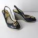 Michael Kors Shoes | Michael Kors Logo Peep Toe Slingback High Heels Wedge Striped Navy Blue Shoes 6m | Color: Blue/White | Size: 6