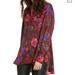 Free People Tops | Free People Floral Silky Nights Blouse Red Purple Flower Ob672822 Burgundy Large | Color: Blue/Red | Size: L