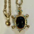 J. Crew Jewelry | Jcrew Turtle Enamel Cabochon & Turquoise Necklace | Color: Blue/Gold | Size: Os