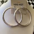 Nine West Jewelry | Nine West Hip Hop Silver Rope Textured 3" Hoop Earrings**New! | Color: Red/Silver | Size: Os