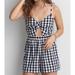 American Eagle Outfitters Dresses | Navy & White Gingham Keyhole Romper American Eagle | Color: Blue/White | Size: Xxs