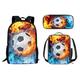 xixirimido 3D Water Fire Soccer School Bag for Boys Girls Thermal Lunchbox Pencil Case 3 Pack Shoulder Bookbag Supplies