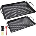 AQUEENLY 2 Pack Grill Basket Nonstick Grill Topper with Holes, BBQ Grill Tray Vegetable Grill Pans for Outdoor Grill, Grill Wok Grill Cookware Grill Accessories for Vegetable, Meat, Fish, Shrimp
