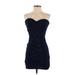 Forever 21 Cocktail Dress - Mini Open Neckline Sleeveless: Blue Print Dresses - Women's Size Small