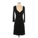 Three Dots Casual Dress - A-Line V-Neck 3/4 sleeves: Black Solid Dresses - Women's Size Small