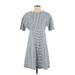 Lands' End Casual Dress - Mini High Neck Short sleeves: Gray Stripes Dresses - Women's Size 8