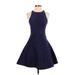 Halston Heritage Cocktail Dress - A-Line: Blue Solid Dresses - Women's Size 2