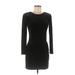 Express Casual Dress - Bodycon Crew Neck 3/4 sleeves: Black Print Dresses - Women's Size 4
