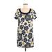 Moulinette Soeurs Casual Dress - Mini Scoop Neck Short sleeves: Blue Floral Dresses - Women's Size Medium