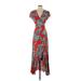 XIX Palms Casual Dress - Wrap: Red Print Dresses - Women's Size Small