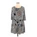 SJS Casual Dress - A-Line Scoop Neck 3/4 Sleeve: Gray Dresses - Women's Size X-Large