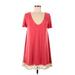 Judith March Casual Dress - Mini V Neck Short sleeves: Red Solid Dresses - Women's Size Medium