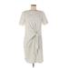 Lafayette 148 New York Casual Dress - Shift High Neck Short sleeves: Gray Stripes Dresses - Women's Size Medium