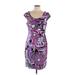 Adrianna Papell Casual Dress - Sheath Scoop Neck Short sleeves: Purple Print Dresses - Women's Size 12