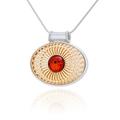 AMBEDORA Women's Magic Sun Necklace With Amber, Gold Plated Sterling Silver, Baltic Amber in Cognac Colour, Gold Plated Pendant with Chain