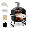 SPOTRAVEL Wood Fired Outdoor Pizza Oven, 2-Layer Pizza Maker with Waterproof Cover, Pizza Stone, Pizza Peel and Cooking Grill, Countertop Pizza Oven for Backyard, Camping