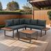 4 Piece L-Shaped Patio Wicker Outdoor 5-Seater Sectional Sofa Seating Group Conversation Sets with Side Table and Cushions