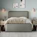 Metal Bed Frame with Curved Upholstered Headboard and Footboard Bed with 4 Storage Drawers,Heavy Duty Metal Slats,King Size