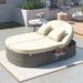 Rattan Garden Reclining Chaise Lounge Patio Upholstered Sun Bed Outdoor Adjustable Backrest Sofa w/Foldable Cup Trays & Pillows