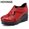HOVINGEGenuine Leder frauen Retro Sandalen Sommer High Heels Handgemachte Damen Schuhe Sandalen Plattform Frau Schuhe Sommer Sandale