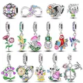 925 Sterling Silver Lovely Animal Cat Snail Hedgehog Parrot Flower Charms Beads Fit Pandora Original