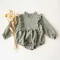 Spring Baby Girl Bodysuits Linen Cotton Green Newborn Baby Girl Clothing