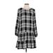 Ronni Nicole Casual Dress - DropWaist High Neck 3/4 sleeves: Black Plaid Dresses - Women's Size Large