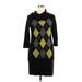 Studio One Casual Dress - Mini High Neck 3/4 sleeves: Black Print Dresses - Women's Size X-Large