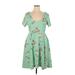 Torrid Casual Dress - Mini Scoop Neck Short sleeves: Green Floral Dresses - Women's Size 1X Plus