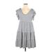 Max Studio Casual Dress - Mini V-Neck Short sleeves: Gray Stripes Dresses - Women's Size X-Large
